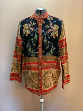 VTG Sag Harbor Tapestry Brocade Jacket Floral Ornate Button Up Size 16